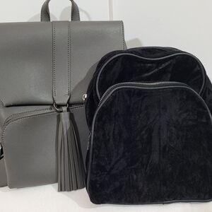 Gray and Black Women's Backpack Set